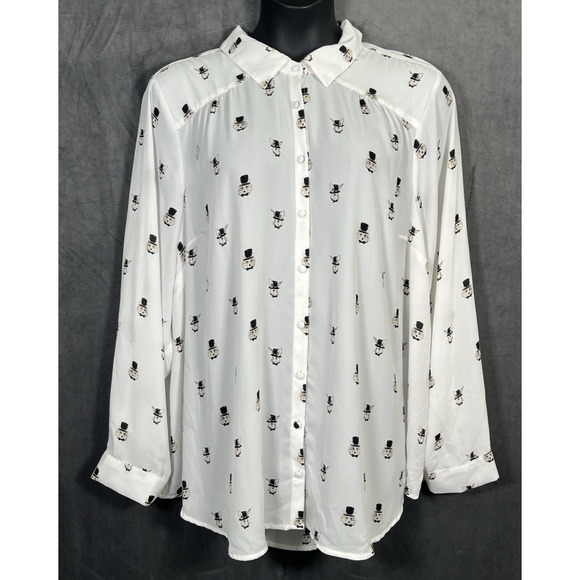 Torrid Madison Georgette Button-Up Long Sleeve Novelty Print Animal Hat Shirt 5X - Picture 1 of 12